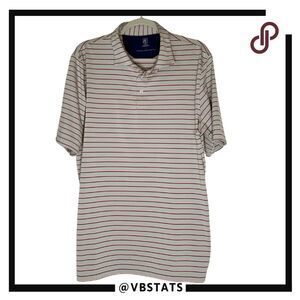 Saint Bernard Men's Striped Short Sleeve Golf Polo Shirt Taupe Navy Size Large